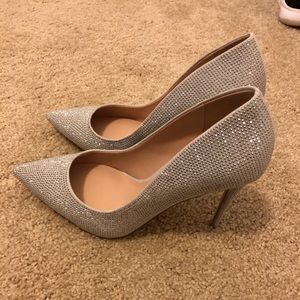 Aldo Pointed-Toe Silver Rhinestone Heels Size 6.5